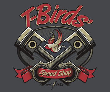 The T birds logo Grease movie John Travolta Olivia Newton John gang logo t- shirt