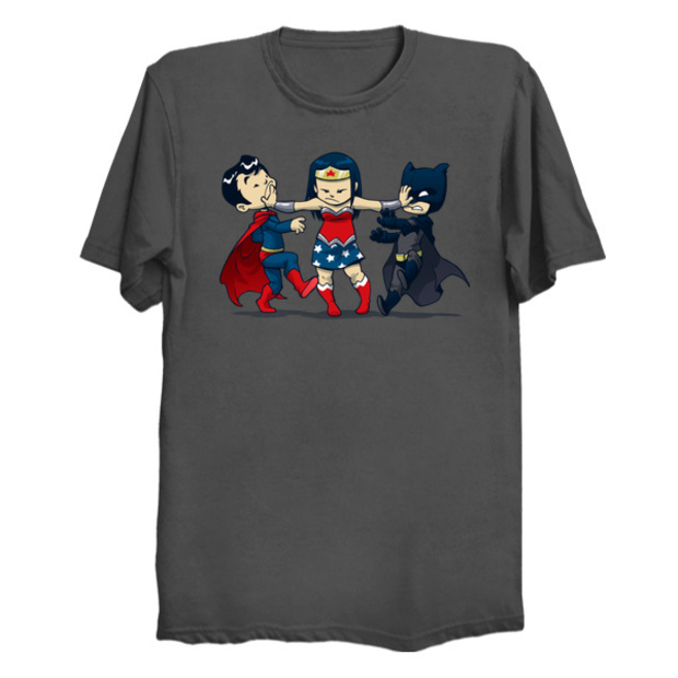 Wonder Woman Breaking Up Superman and Batman T-Shirt - Super Childish